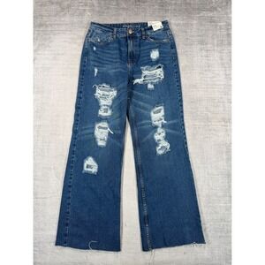 Aeropostale Jeans Womens 10 Blue Distressed High Rise Wide Leg Raw Hem Y2K Boho
